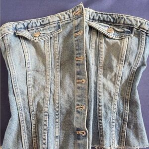 Zara Denim Strapless Corset Top - Light Blue